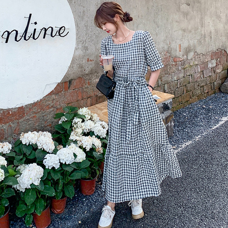 ギンガムチェックフレアワンピース