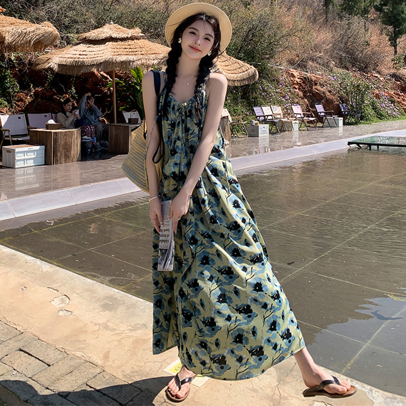 ブルーフラワーキャミソールワンピース