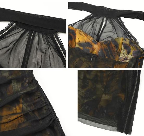 シアーコンビモダンプリントホルターネックマキシワンピース