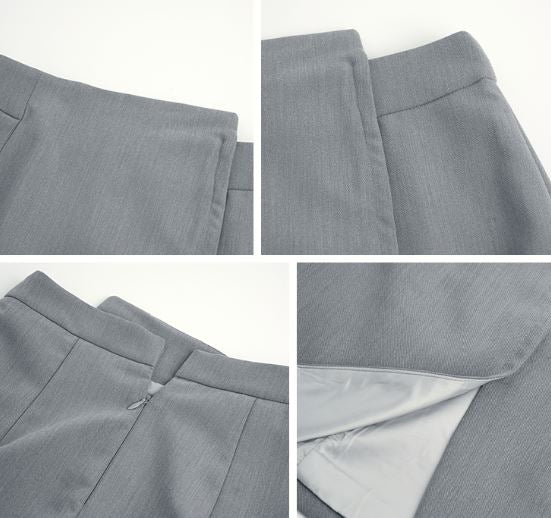 タック入りVネックブラウス×スリットペンシルスカート