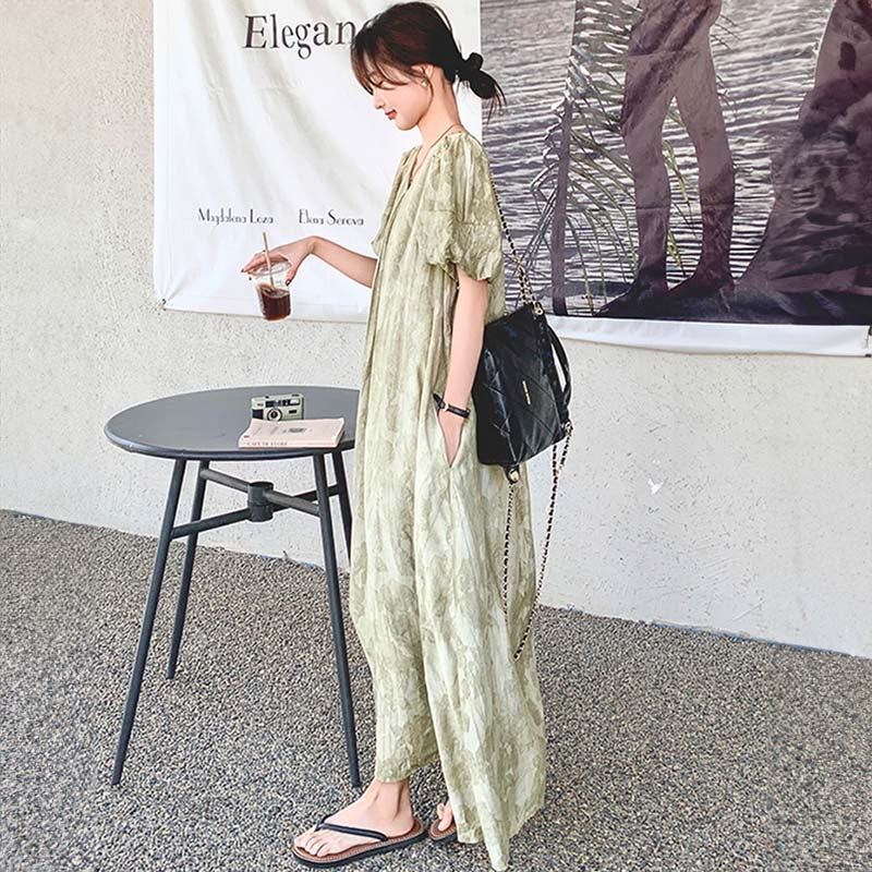 バルーン袖マキシワンピース