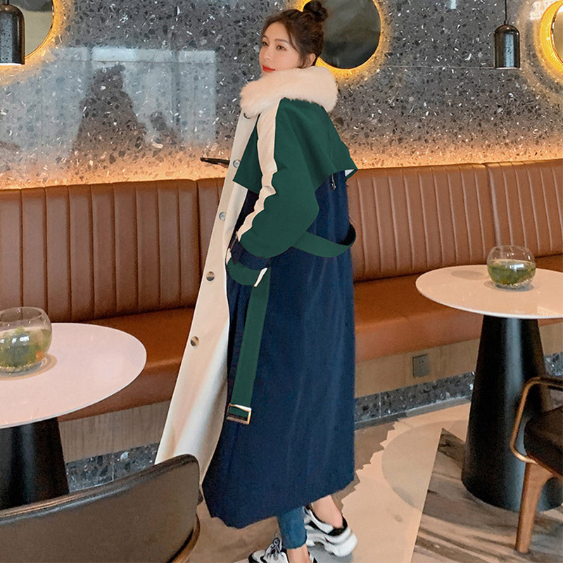 ファーカラーマルチカラーパネルロングコート(3colors)