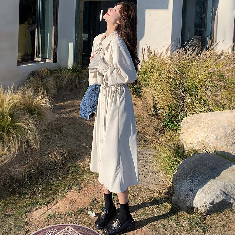 ツイードベスト×リボンタイシャツワンピース