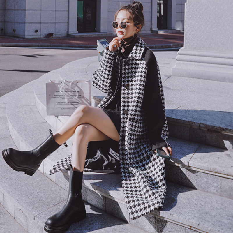 千鳥柄切り替えロングコート