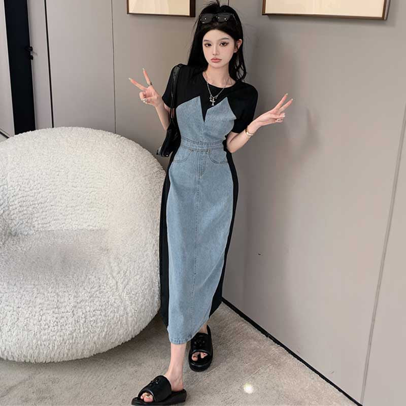 デニム切り替えタイトワンピース