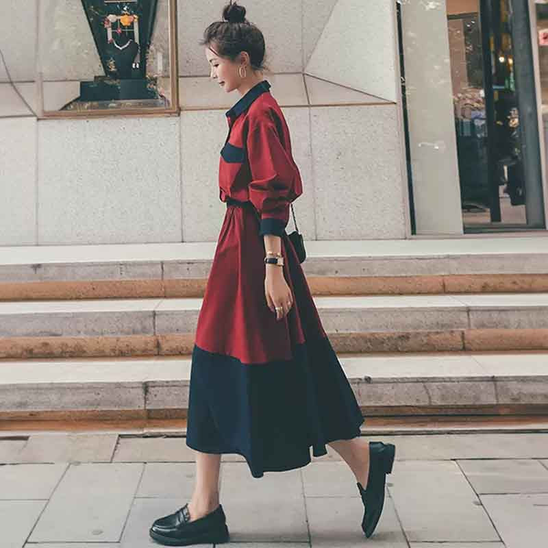 レッド×ネイビーバイカラーAラインワンピース