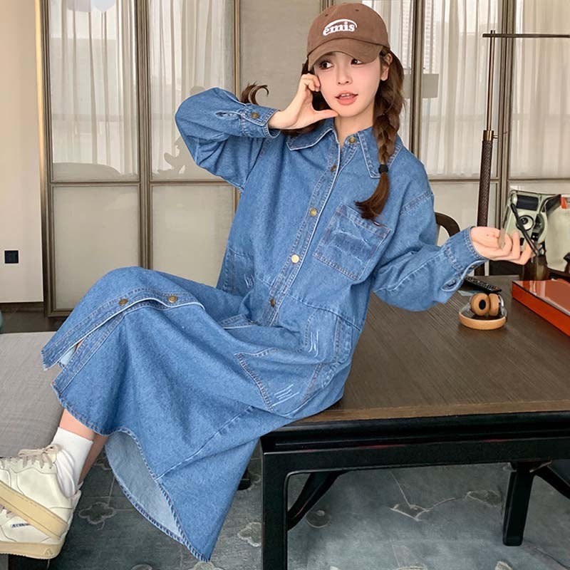 カジュアルデニムシャツワンピース