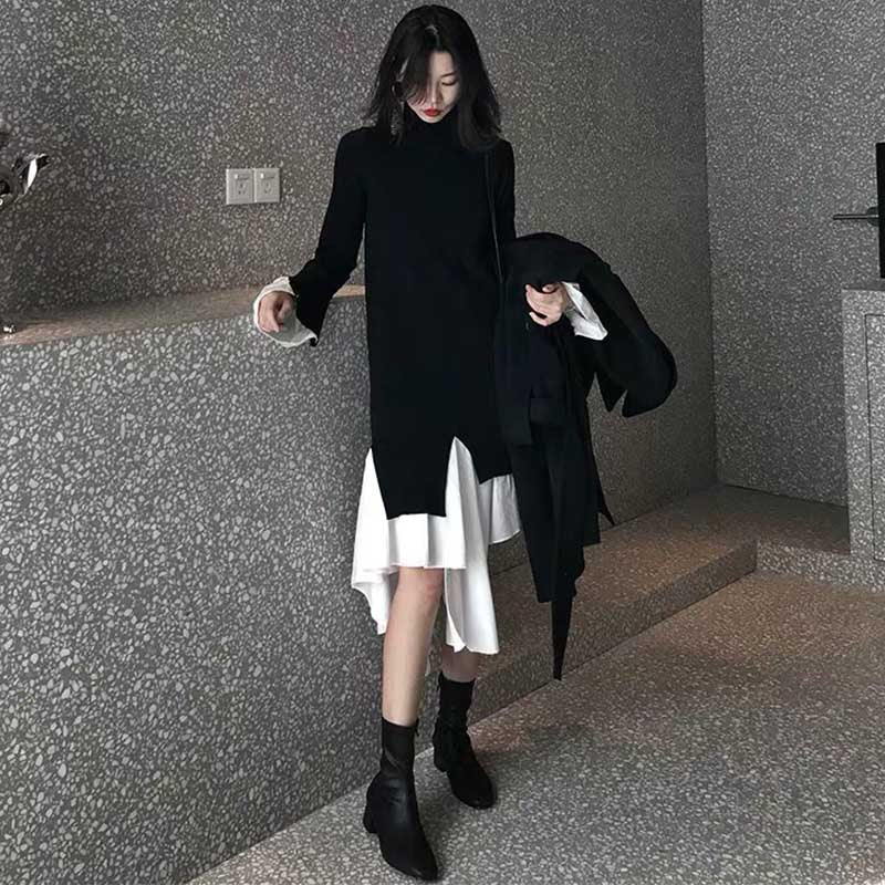 ランダム丈スカートモノトーンワンピース