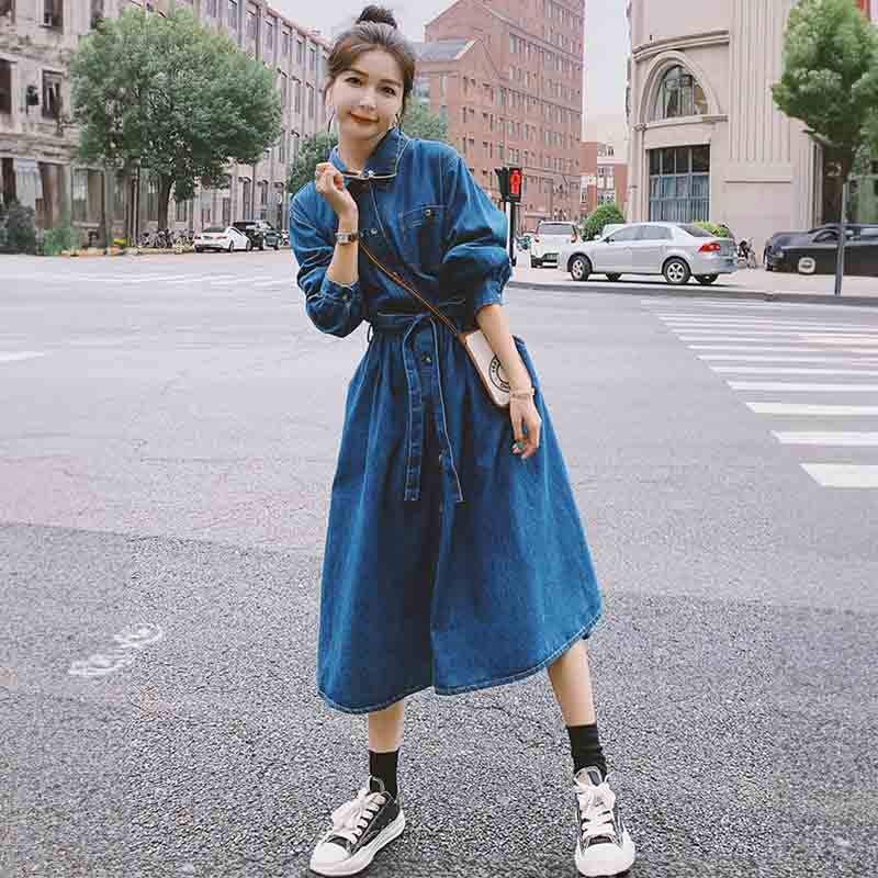 Aラインデニムシャツワンピース