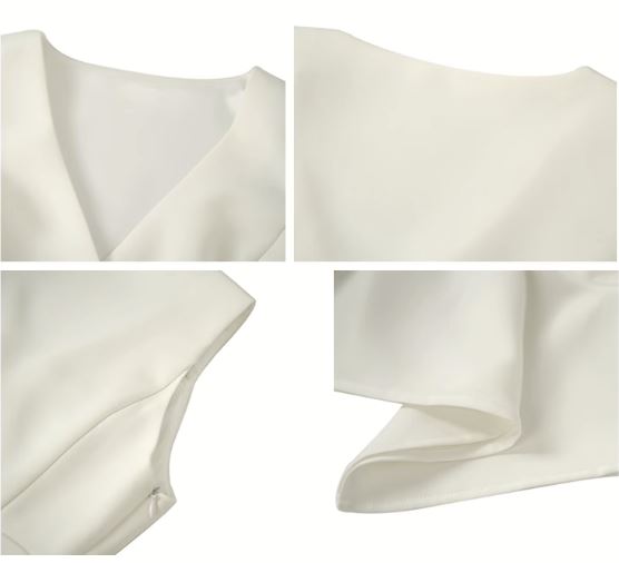 【即納】カシュクールペプラムノースリーブブラウス×ストライプパネルタイトスカート