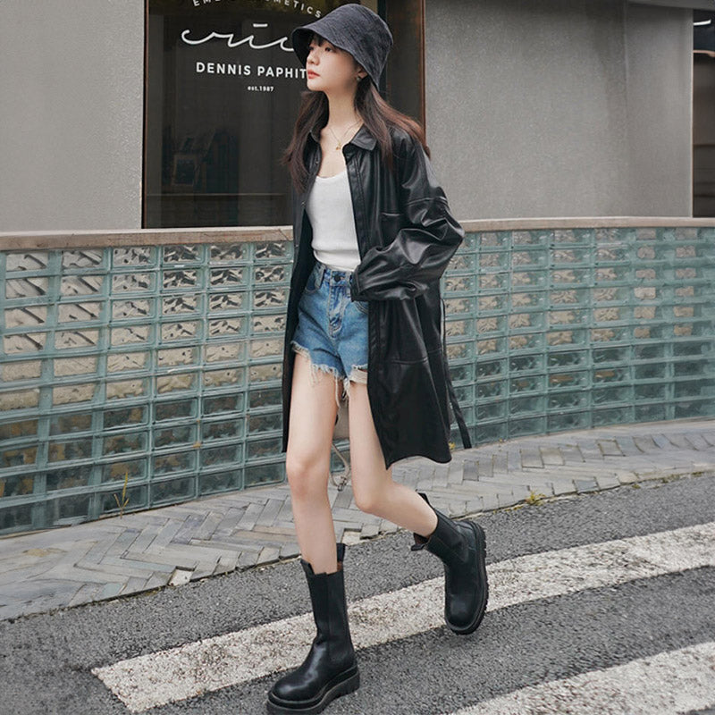 エコレザーオーバーシャツワンピース