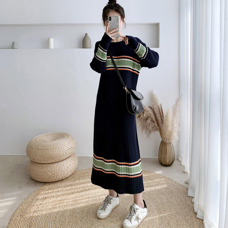 ボーダーリブニットワンピース