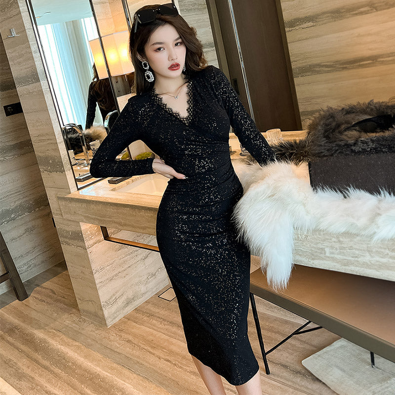 レースコンビラメペンシルワンピース