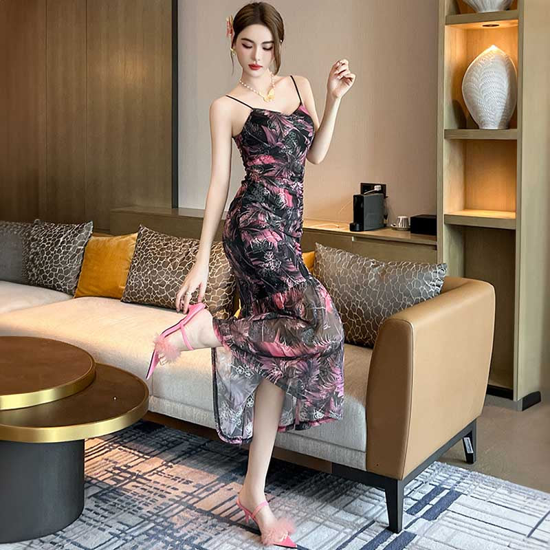 花柄ロング丈キャミソールワンピース