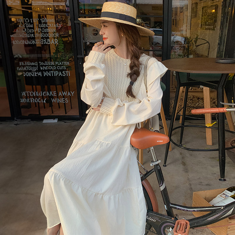 ニットコンビティアードラッフルマキシワンピース