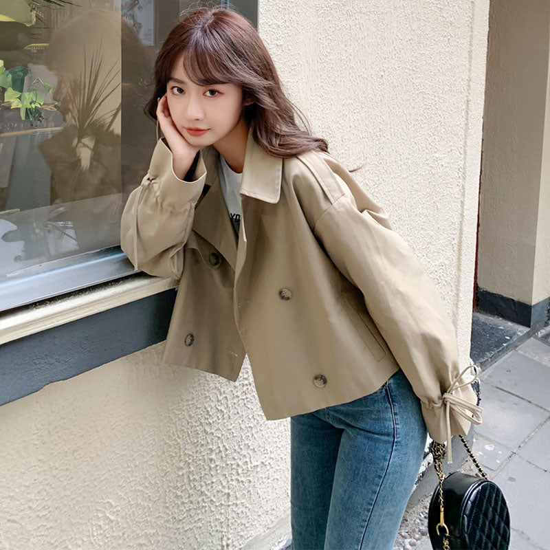 ペプラム袖ショート丈トレンチコート