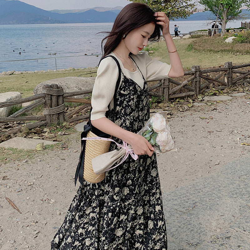 フラワーキャミソールワンピース(スクエアネックトップ付き)