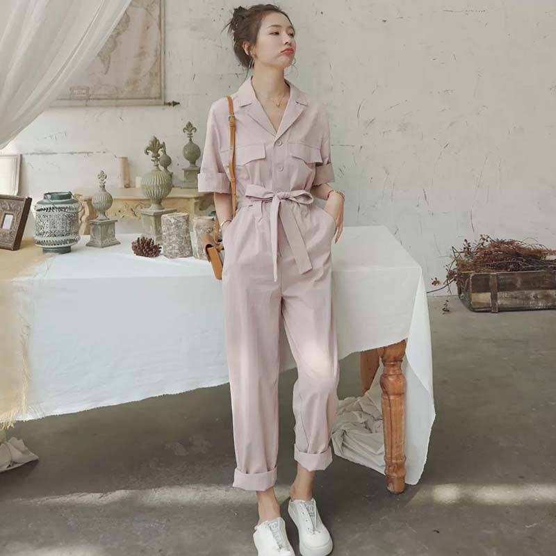 ウエストリボン付きオールインワン