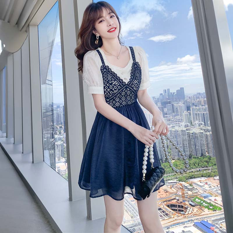 【即納】ビスチェ風フレアスカートワンピース