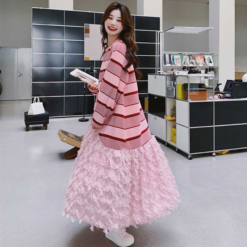 フリンジボリュームスカートワンピース