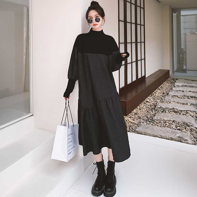 異素材MIXハイネックボリュームワンピース