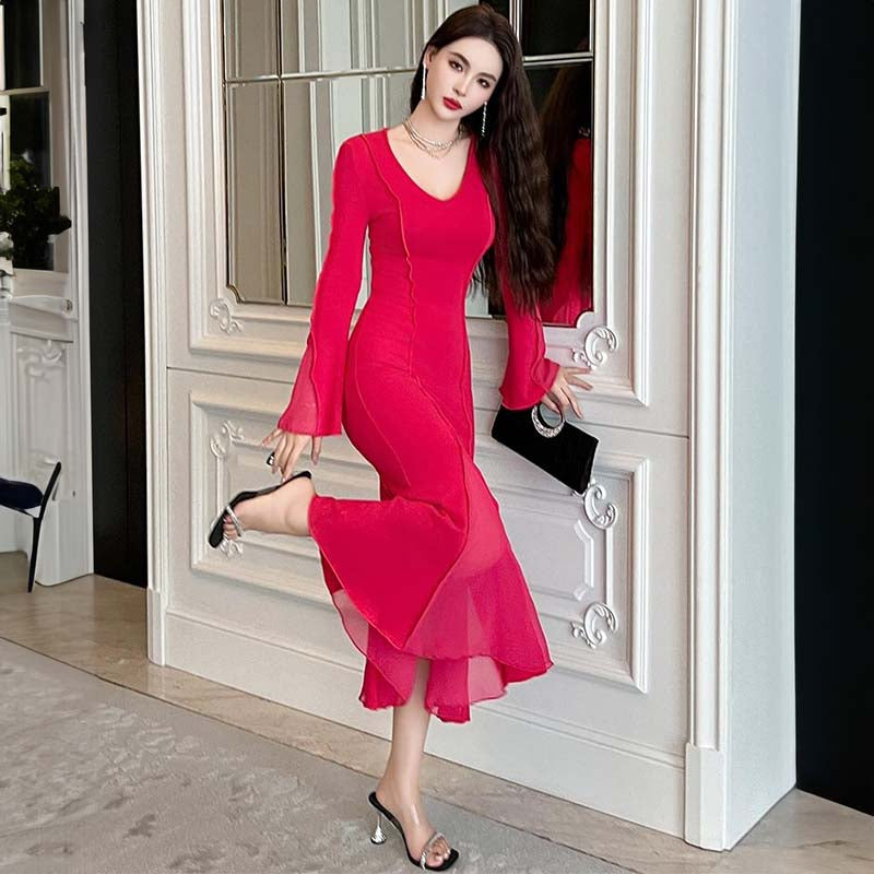 ヴァーティカルラインヨークマキシマーメイドワンピース