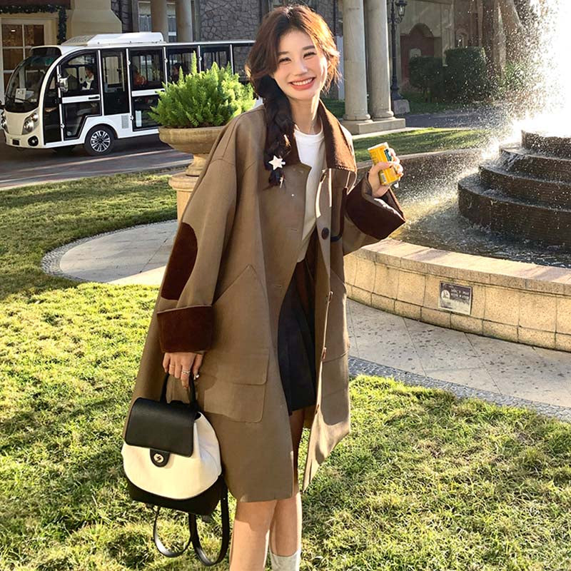 オーバーサイズバイカラーミディ丈トレンチコート