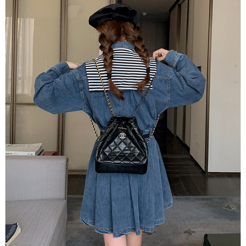 ベルト付きショート丈デニムシャツワンピース