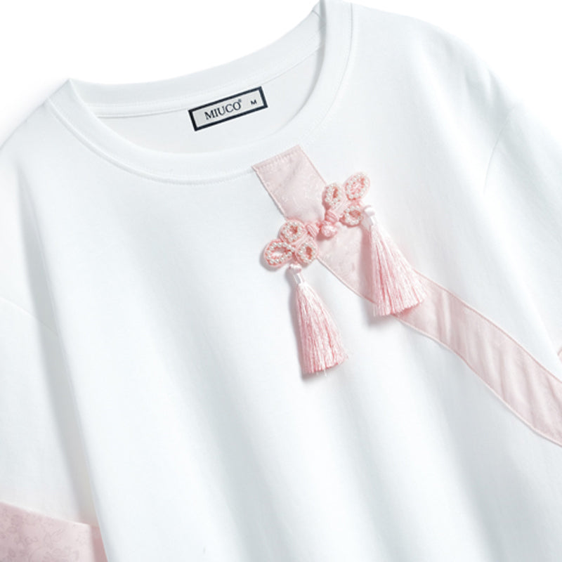 チャイナ風ビーズタッセルポイントTシャツ×サテンマーメイドスカート【上下別売り可】