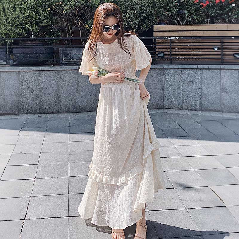 フレア袖レトロワンピース