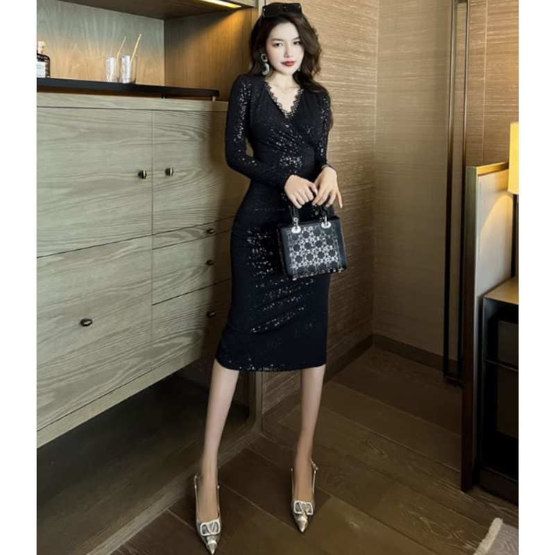 レースコンビラメペンシルワンピース