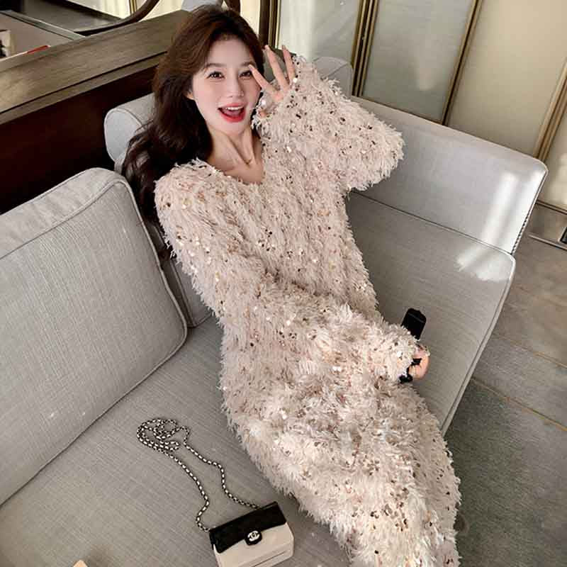 スパンコールフリルワンピース