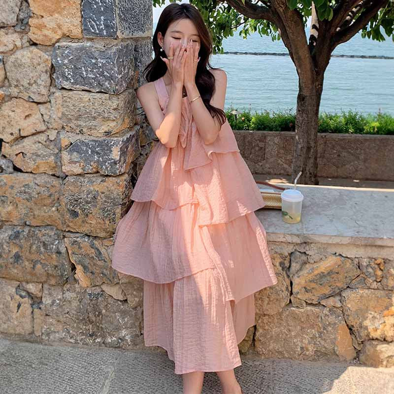 ノースリーブレイヤードフリルワンピース