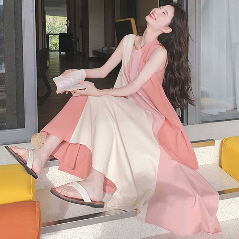 パッチワーク風ノースリーブワンピース