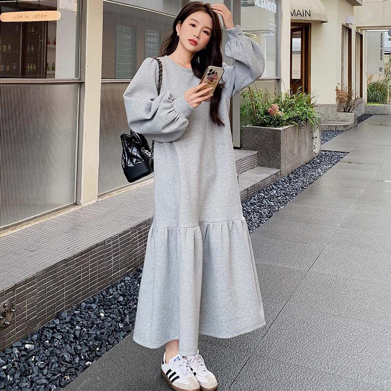 【即納】裾フリルスウェットワンピース(イエロー/M)