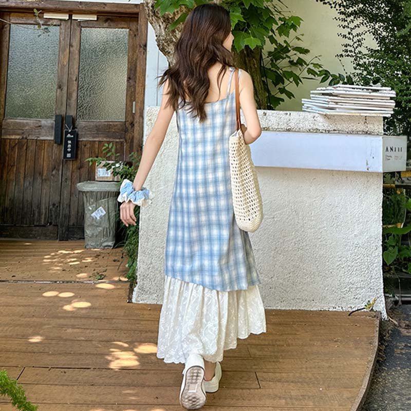 レイヤード風レトロチェックワンピース(2colors)