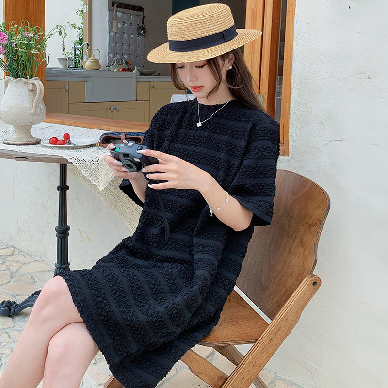 ジャガードボーダーブラックワンピース