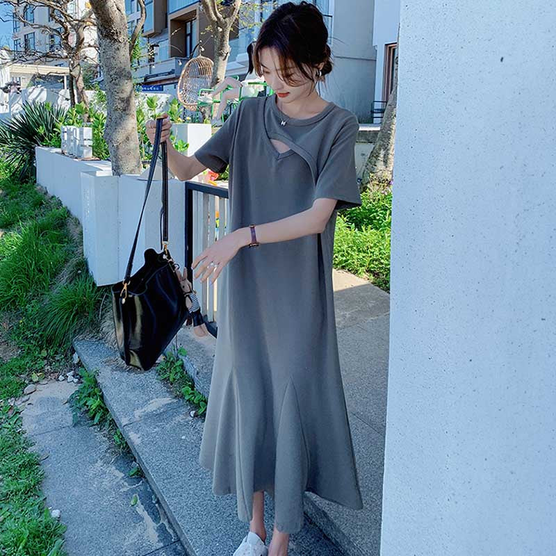 ソリッドカラーフレアワンピース(2colors)