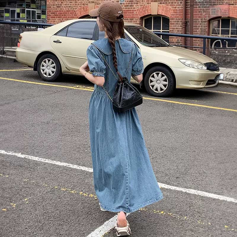 襟コンシャスデニムワンピース