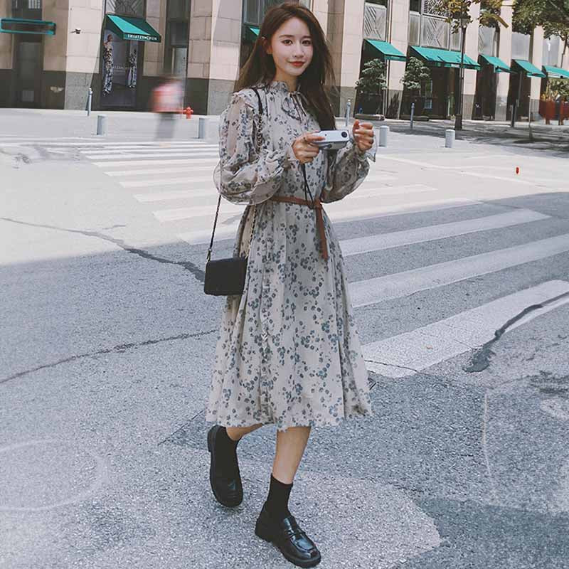 フリルフラワーシフォンワンピース