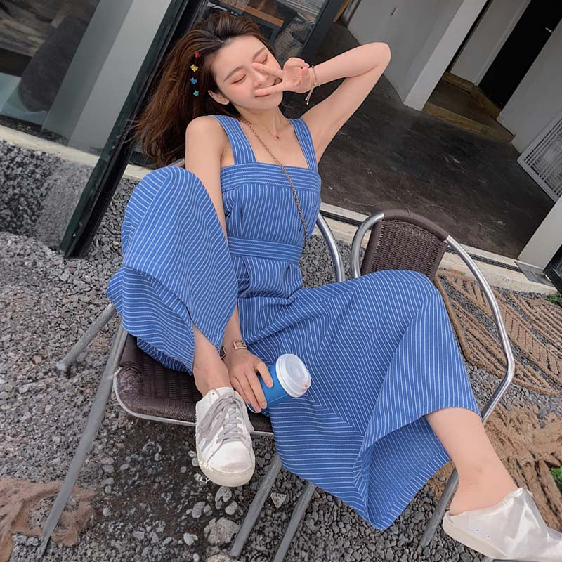 バックリボンストライプロンパース