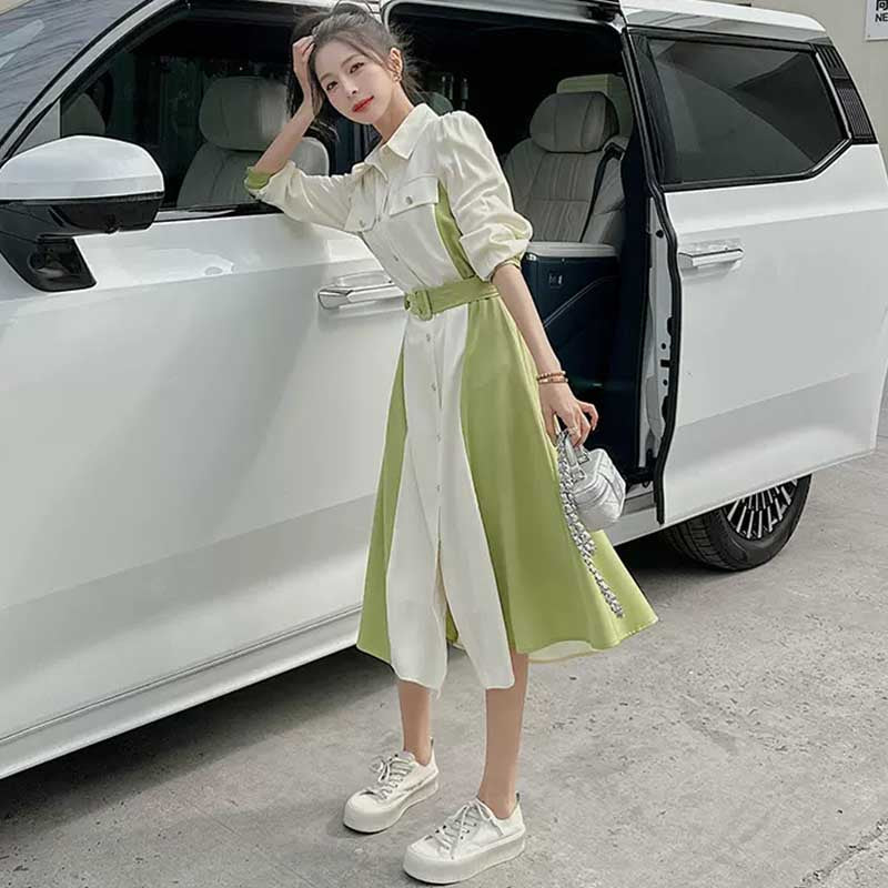 ウエストマークツートンワンピース