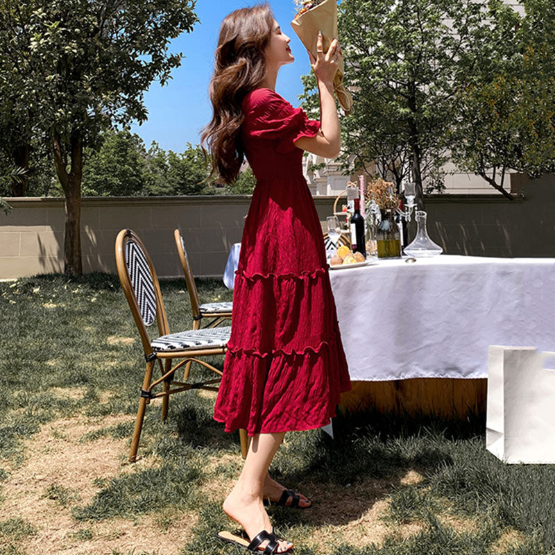 キャンディースリーブワッシャーティアードマキシワンピース