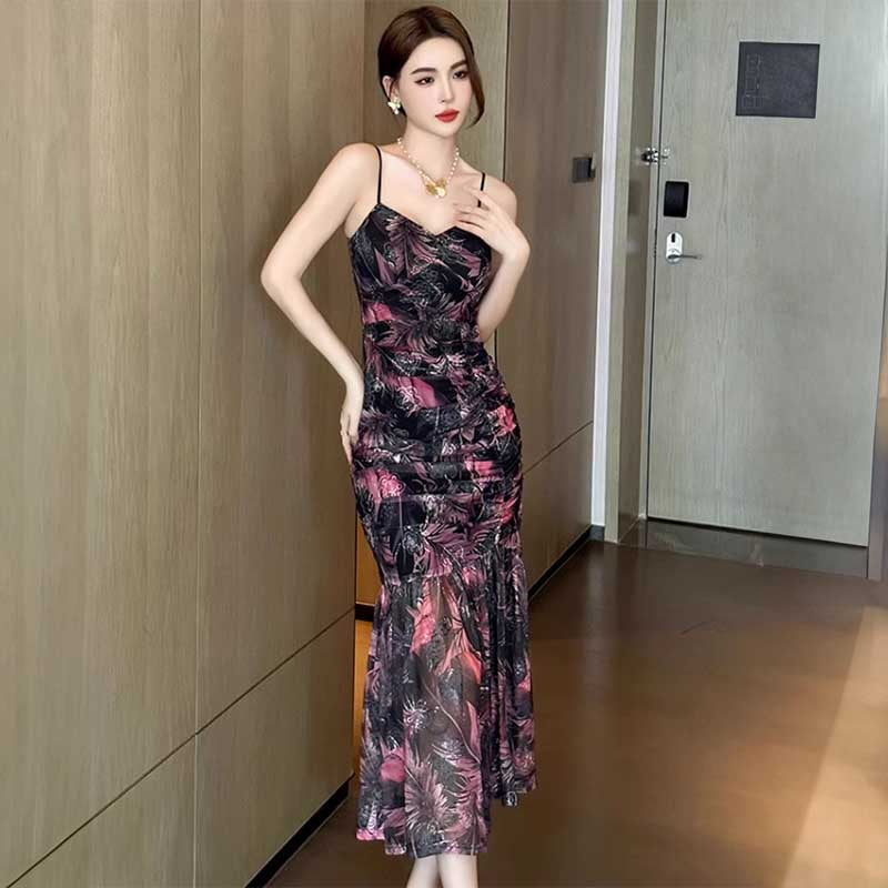 花柄ロング丈キャミソールワンピース