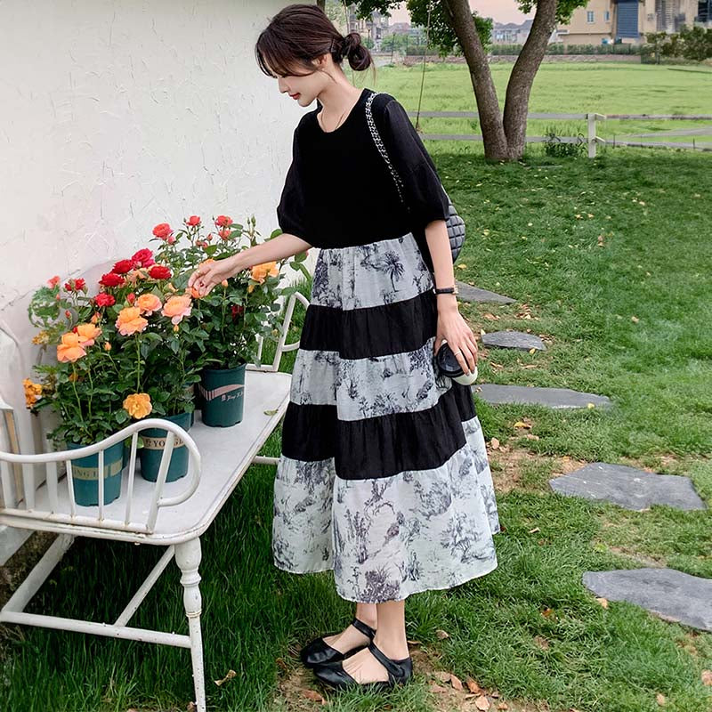 フラワーボーダーワンピース