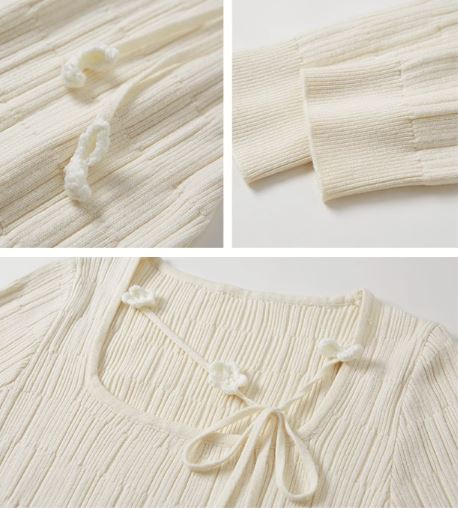 フラワーチョーカーコンビスクエアネックニットワンピース