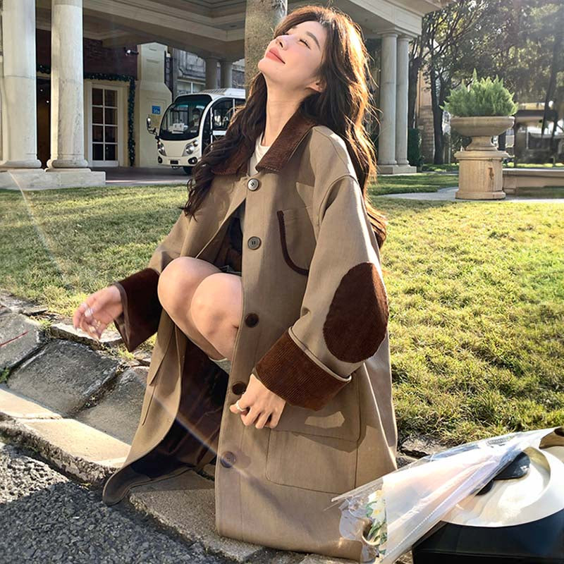 オーバーサイズバイカラーミディ丈トレンチコート