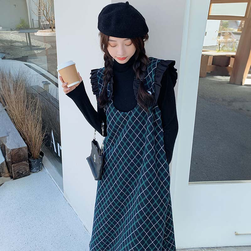 Aラインチェック柄ジャンパースカート(2colors)