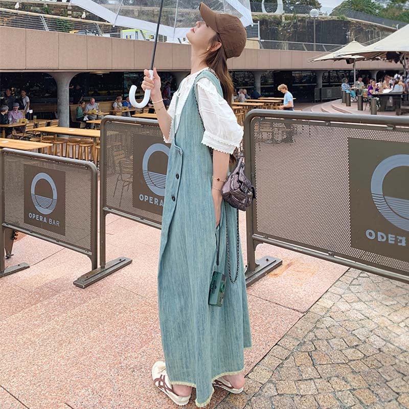 サイドタックデニムサロペットスカート