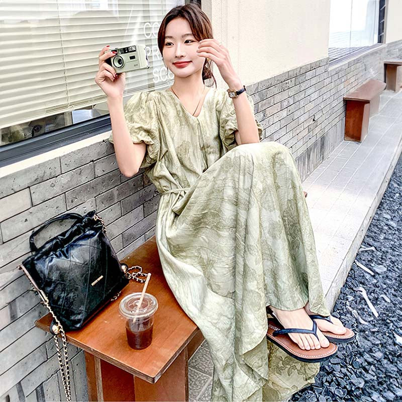 バルーン袖マキシワンピース